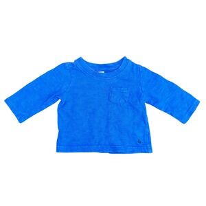 Janie and Jack Long Sleeve T-Shirt Baby Boy 3-6 Months Blue Slub Pocket Tee